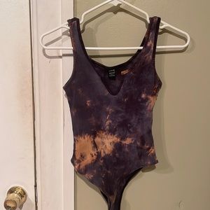 Shein bleach tie dye thing body suit with keyhole detail